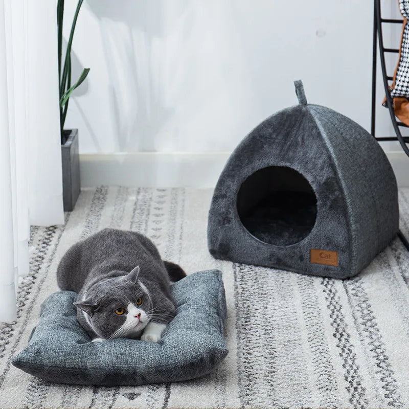 Semi-Enclosed Cat Bed Cave - Warm, Secure Tent for Comfortable Sleeping and Nesting