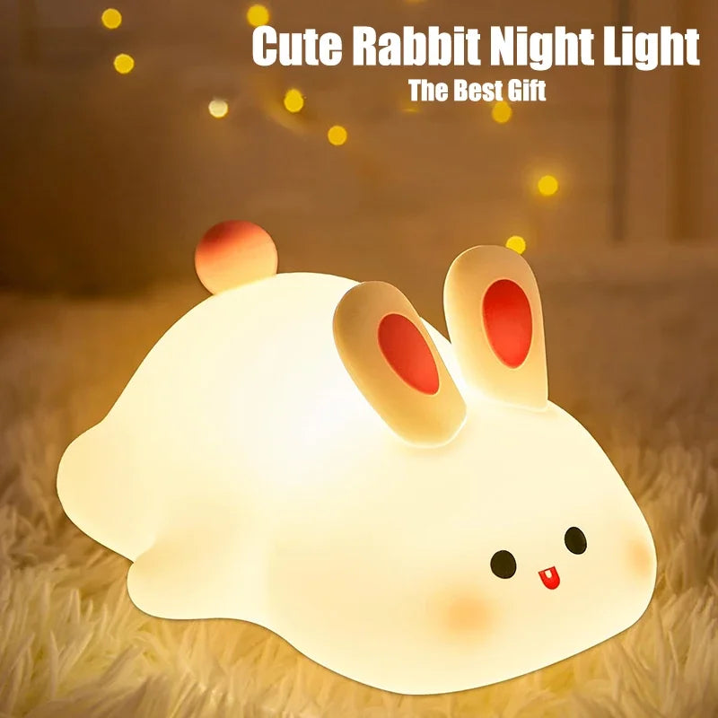 Cute Rabbit LED Night Light - USB Rechargeable Lamp for Kids & Adults, Soft Warm Glow for Nursery & Home Decor