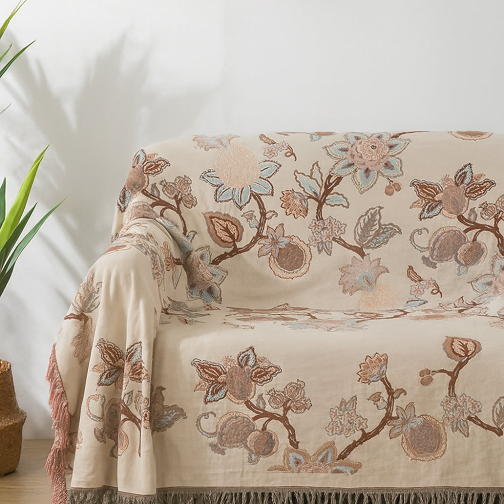 Floral Cotton Bed Blanket with Tassel Trim – Soft Jacquard Design for Cozy Comfort and Versatile Use 4