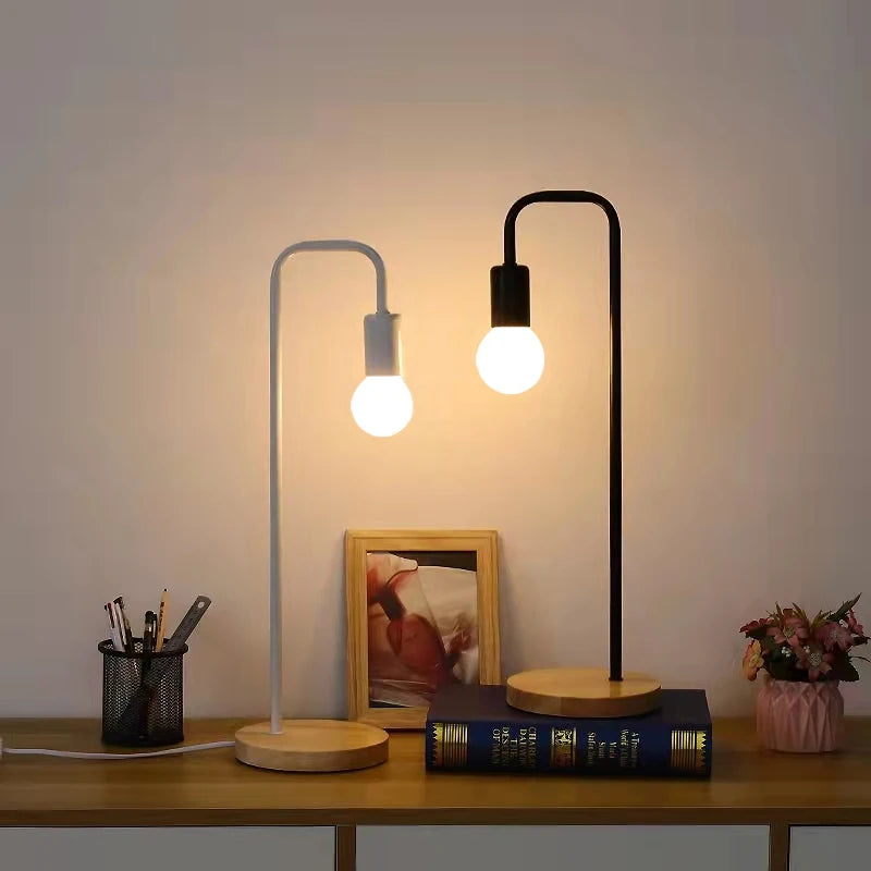 Vintage Wooden Table Lamp with E27 Edison Bulb – Stylish Bedside Table Lamp for Bedroom or Desk-1