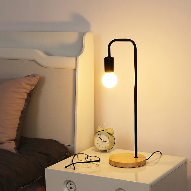Vintage Wooden Table Lamp with E27 Edison Bulb – Stylish Bedside Table Lamp for Bedroom or Desk-2