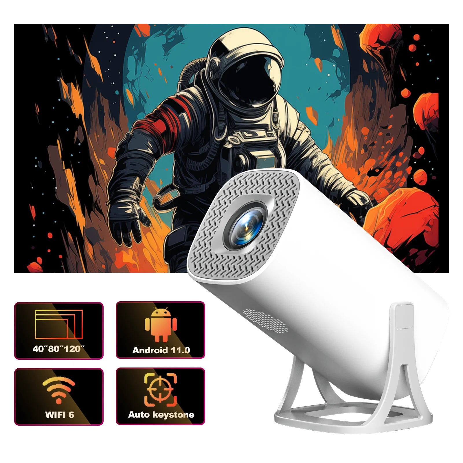 HONGTOP S40 Mini Projector - Portable 4K Support, Short Throw, Android 11 Home Cinema Experience 0
