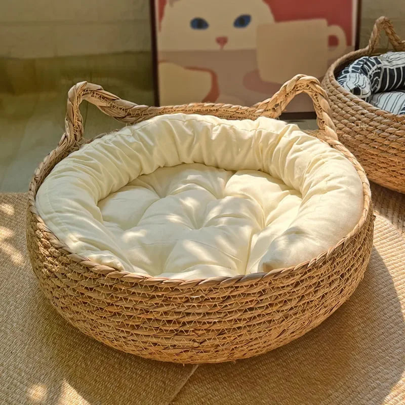 Handmade Vine Woven Cat Bed - Cozy, Washable & Comfortable Winter Nest for Cats
