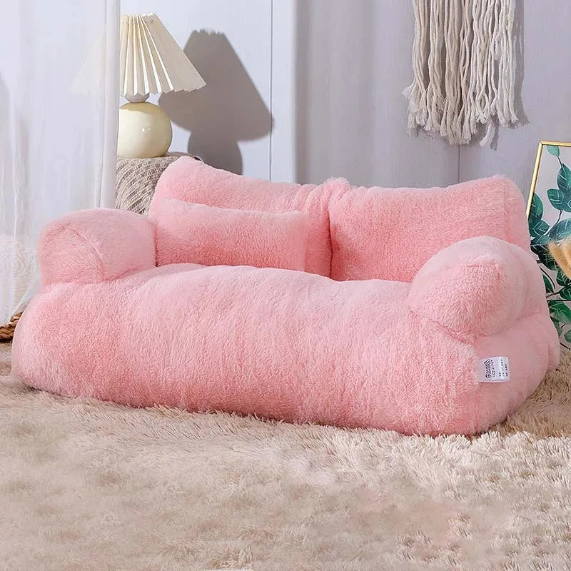 Luxury Plush Cat Bed Sofa - Cozy Winter Nest with Pillow for Small to Medium Pets