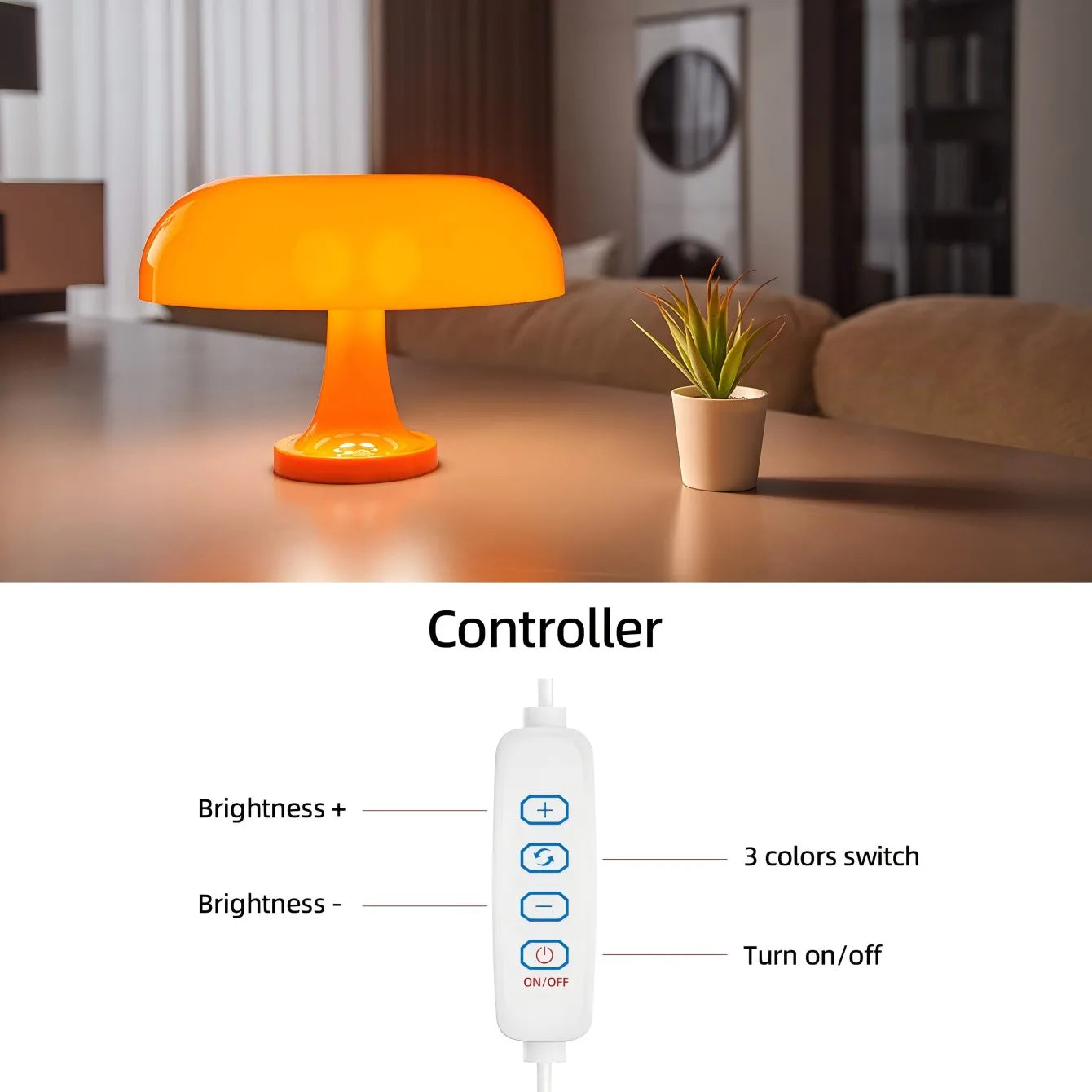 Modern Mushroom Table Lamp with Adjustable Brightness – USB and Type-C Charging, Color Options for Bedroom or Desk
