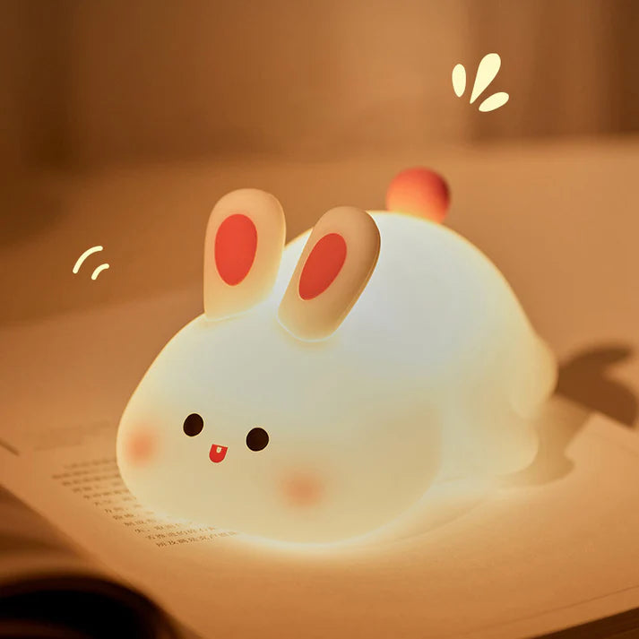 Cute Rabbit LED Night Light - USB Rechargeable Lamp for Kids & Adults, Soft Warm Glow for Nursery & Home Decor