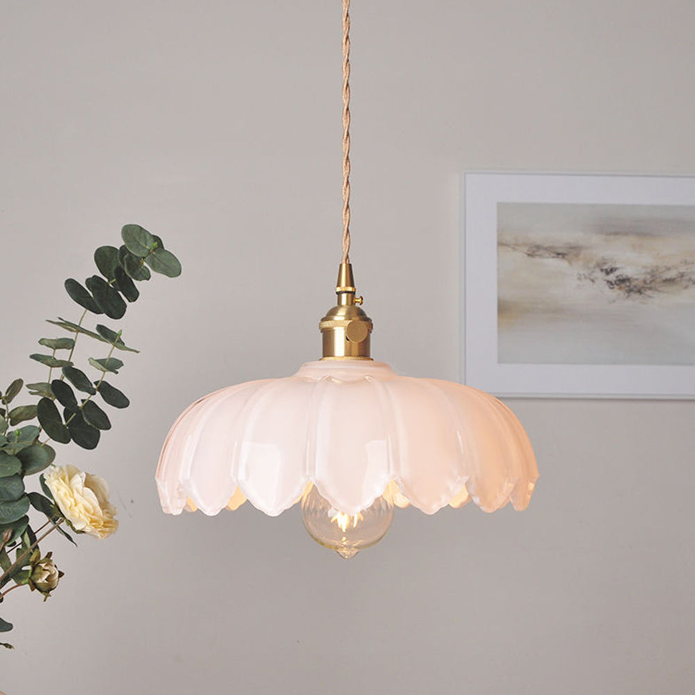 Vintage Floral Hanging Lamp – Elegant Glazed Ceramic Pendant Light for Home Decor