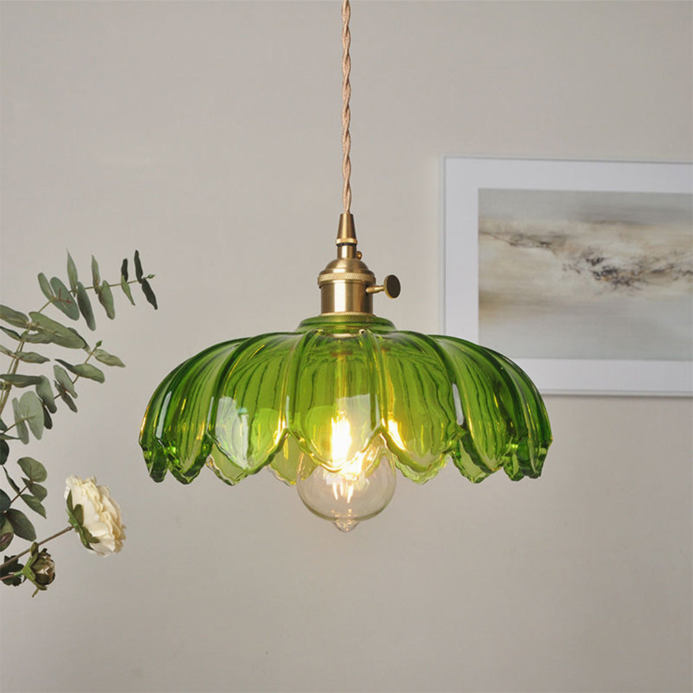 Vintage Floral Hanging Lamp – Elegant Glazed Ceramic Pendant Light for Home Decor