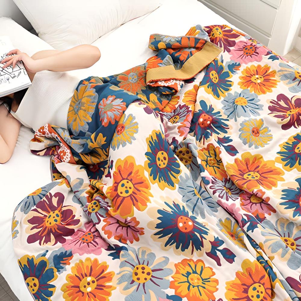 Reversible Bright Flower Cotton Throw Blanket – Eco-Friendly, Soft, Multi-Purpose Use for Sofa or Bed 4