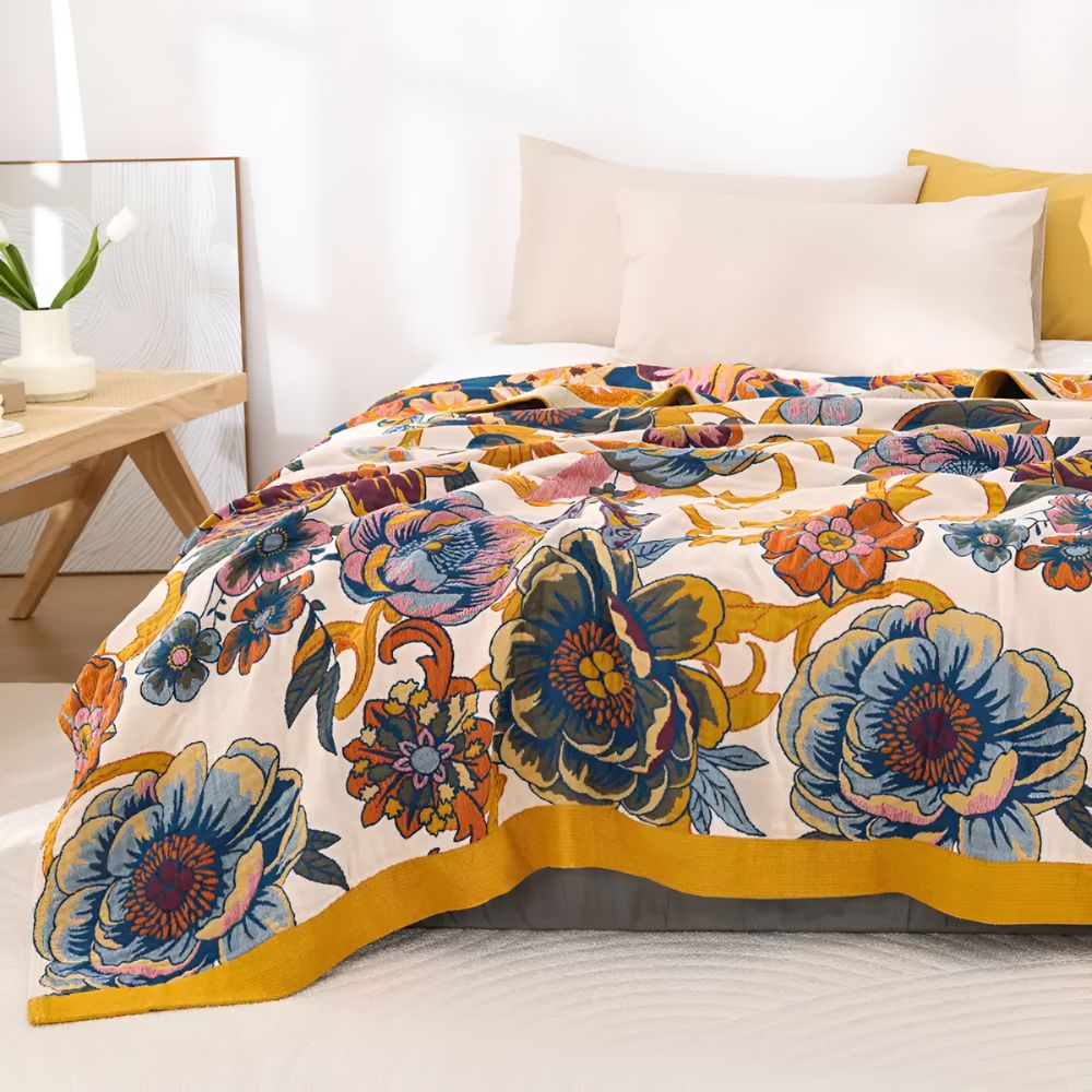 Reversible Floral Blanket - Soft Cotton Throw Blanket for All-Season Comfort and Home Decor 2