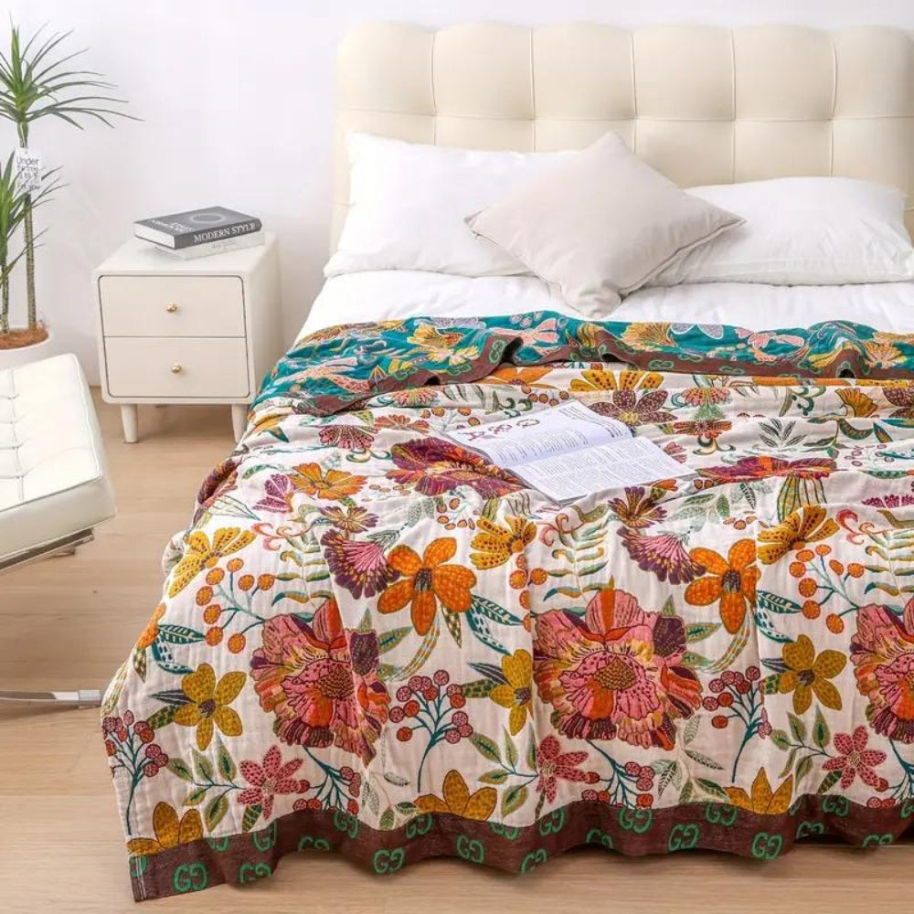Reversible Floral Cotton Throw Blanket – Cozy Decorative Coverlet for Sofa and Bed, All-Season Comfort 5