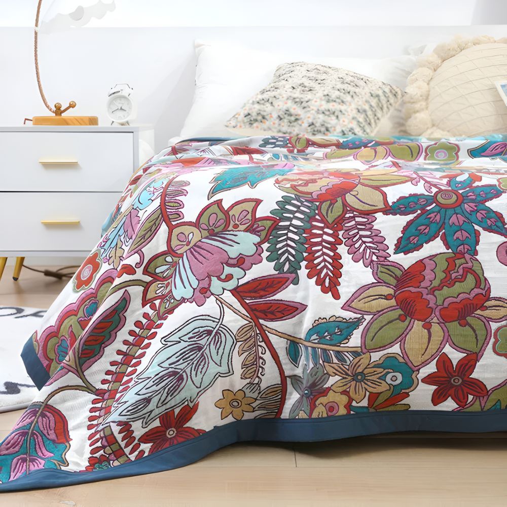 Reversible Floral Throw Blanket, 100% Cotton, Lightweight, Machine Washable for Year-Round Comfort 5