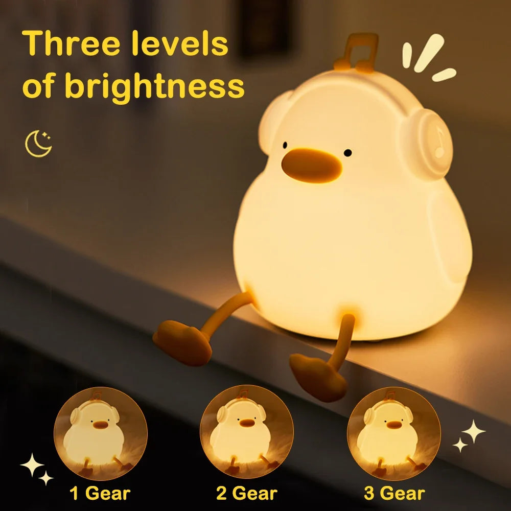 DJ Duck LED Squishy Night Light - Rechargeable, Touch Sensor & Portable