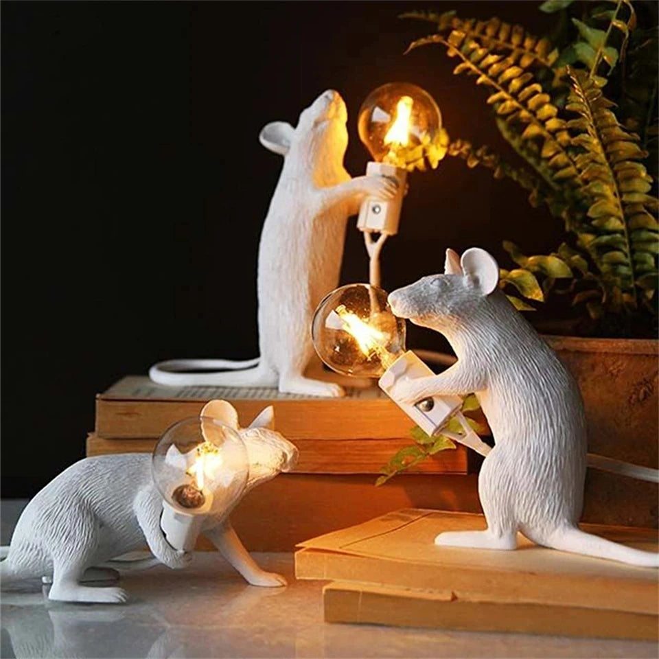 Nordic Mouse LED Night Light – Whimsical Resin Table Lamp for Bedroom and Home Decor-1