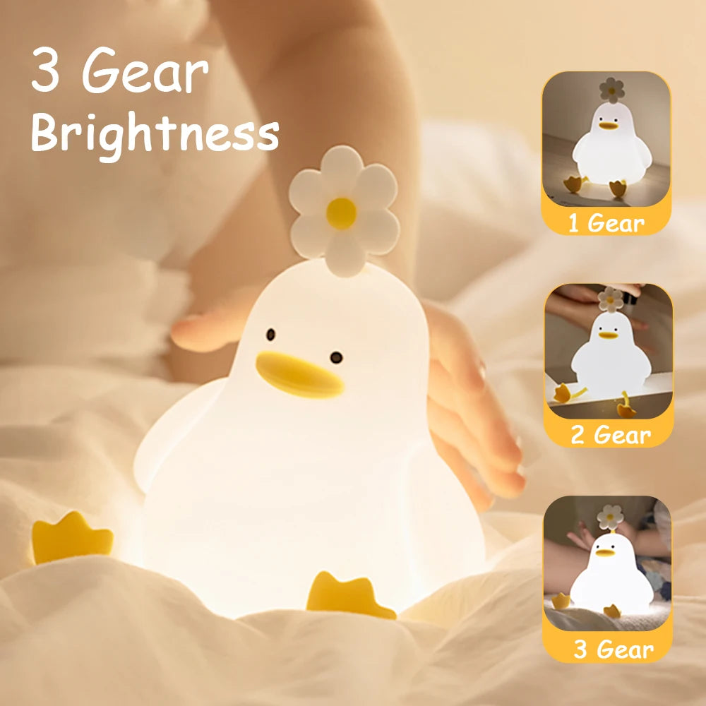 Cute Duck LED Night Light - Rechargeable, Touch Sensor, Portable, Soothing Glow for Kids and Adults