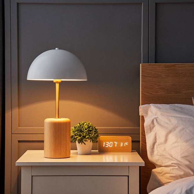 Modern Minimalist Table Lamp – Dimmable Bedside Lamp with Wood and Metal Design for Bedroom and Study