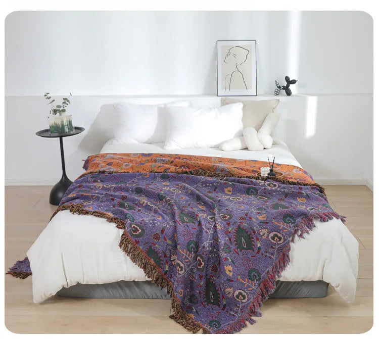 Purple Cooling Cotton Blanket – Large Boho Throw for Summer Home Decoration, Soft and Breathable, Ideal for Beds and Sofas