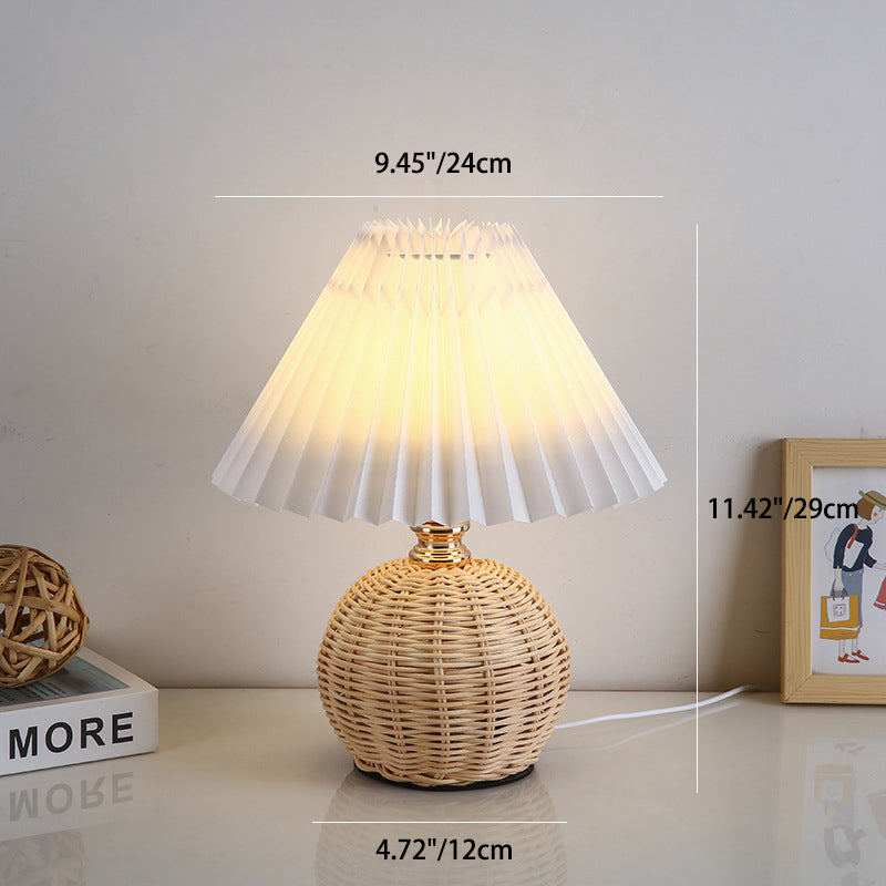 Contemporary Nordic Rattan Fabric Folded Cone Ball LED Table Lamp-6