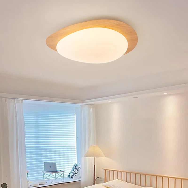 Modern Nordic Wood Grain LED Ceiling Light – Minimalist Fixture for Bedroom and Dining Room-2