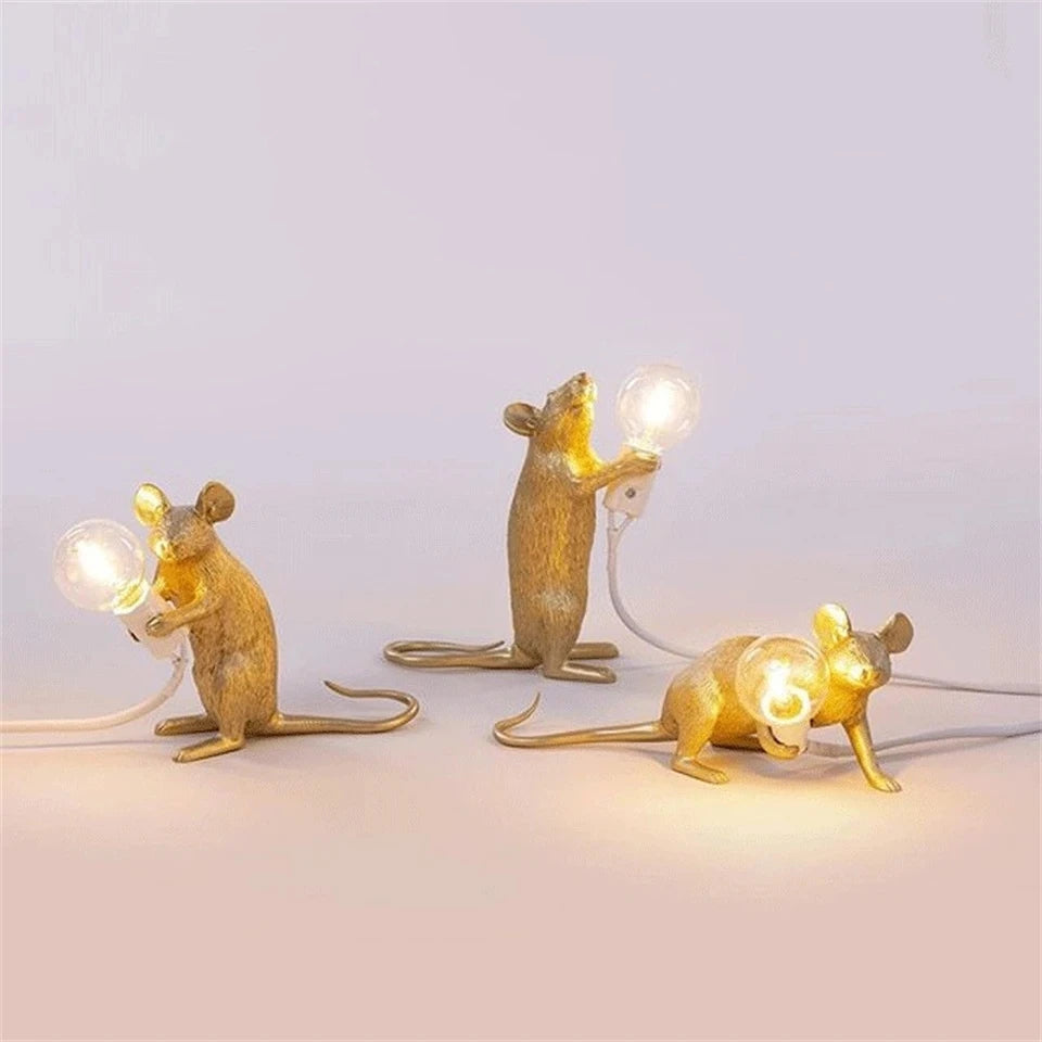 Nordic Mouse LED Night Light – Whimsical Resin Table Lamp for Bedroom and Home Decor-2