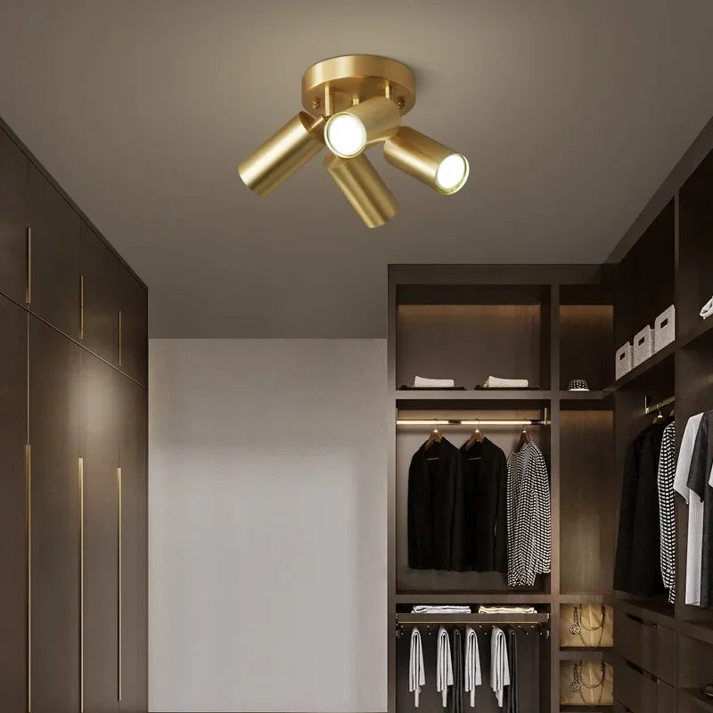 Adjustable Postmodern Ceiling Lamp with 2/3/4 Heads – Brass Iron Spotlight for Aisles and Corridors-2