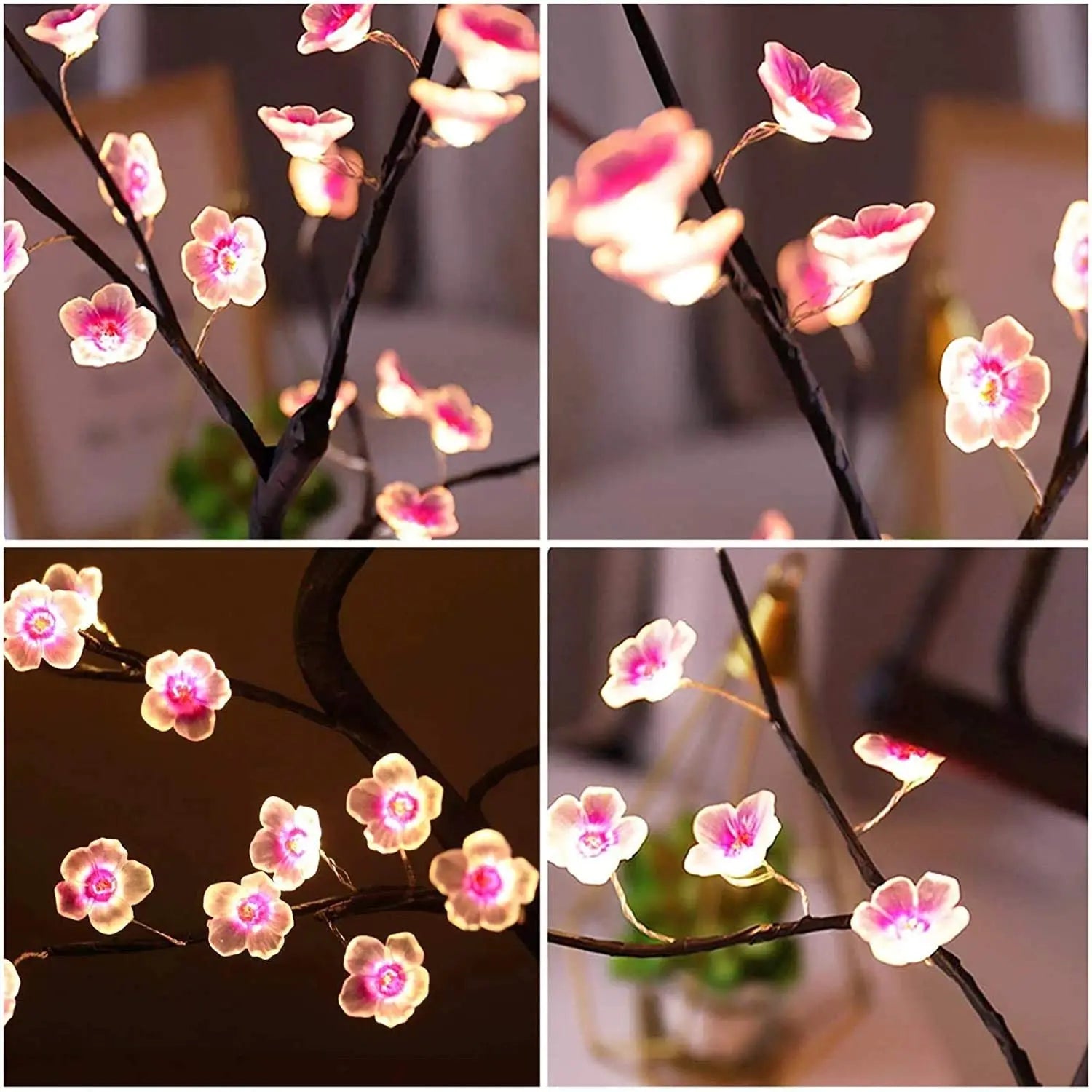 Cherry Blossom Tree LED Table Lamp – 50cm Touch Sensor, Warm White Glow, Battery Operated with 35 Lights, Pink Flowers, Black Branches-4