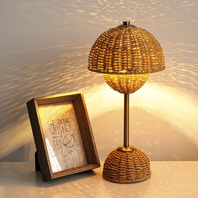 Stylish American Desk Lamp with Hemp Rope Design and LED Light – Ideal for Living Room and Bedroom-2