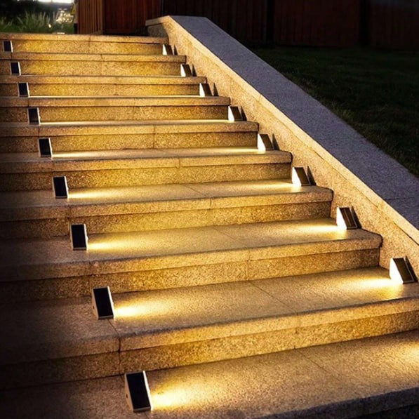 Solar Powered Outdoor Stair Lights - Weather Resistant Exterior Step Lights for Safety and Ambiance, Warm White LED