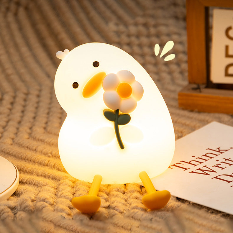 Squishy Silicone Duck Flower LED Night Light - Soft Glow Night Lamp for Kids' Rooms and Nurseries