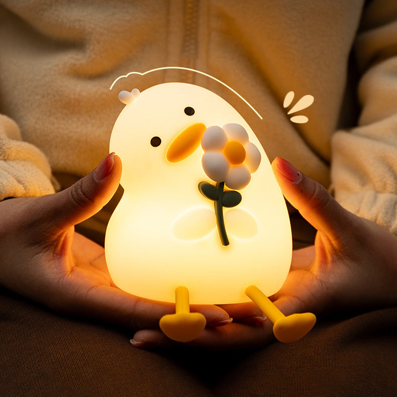 Squishy Silicone Duck Flower LED Night Light - Soft Glow Night Lamp for Kids' Rooms and Nurseries