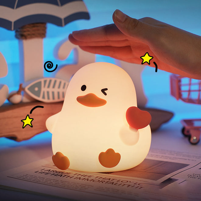 Winking Duck Silicone Squishy Night Light - Gentle Glow for Cozy Spaces, Tap Control, Safe and Durable