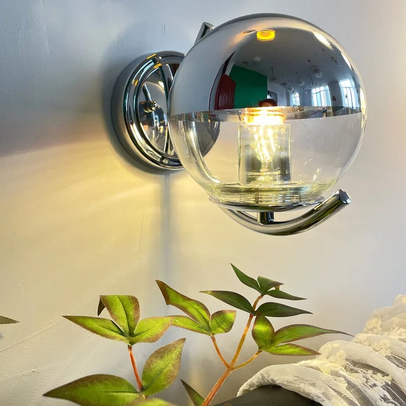 Modern Silver Wall Sconce with Bubble Glass Shade – Elegant Wall Lamp and Lighting Fixture for Home Decor