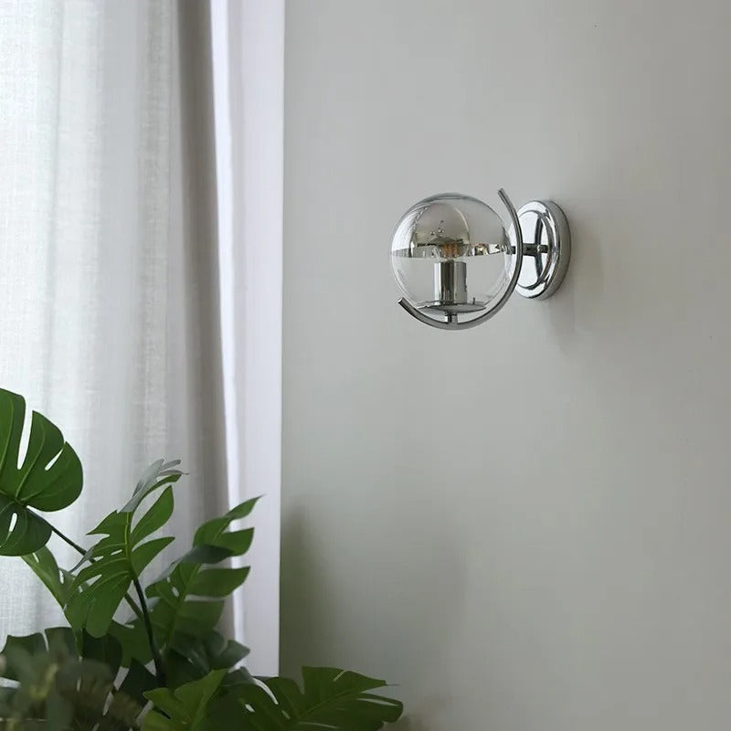 Modern Silver Wall Sconce with Bubble Glass Shade – Elegant Wall Lamp and Lighting Fixture for Home Decor